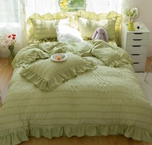 Conjuntos de cama Quarto Seersucker Lace Duvet Cover Set Princesa Bedding Quilt Cover Pillowcase23 Pcs Full Queen King Size Home Bed Roupas 231129