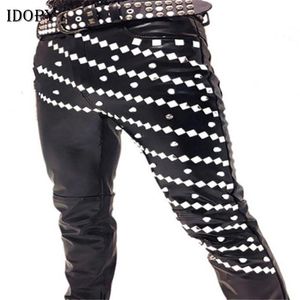 Pants Idopy Nightclub DJ Singer Gothic Punk Rock Rivet Faux Leather Pants Hip Hop Stage Costume Mens Studded Motorcycle tTrousers