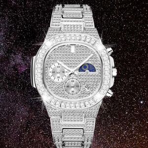 Drop Iced Out Mens Watches Top Quartz Watch for Men Waterproof Chronograph Hip Hop Full Diamond Male Clock Wristwatches2773