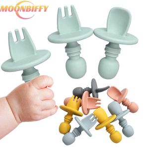 Cups Dishes Utensils 2Pcs/Set BPA Free Silicone Mini Fork Spoon Baby Learning Feeding Solid Food Children's Tableware Training Utensils for Newborn P230314