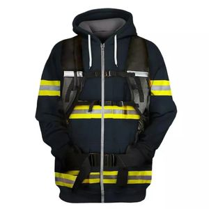 Mens Hoodies Sweatshirts Hipster Cosplay FireFighter 3D Baskılı Ateşli Ateşli Ceket Menwomen Moda Sakilleri Boys Street Giysileri Büyük Boyut 231129