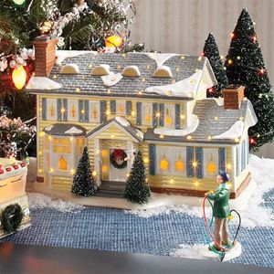 Oggetti decorativi Figurine Edificio ben illuminato Natale Babbo Natale Auto Casa Villaggio Vacanze Garage Decorazione Griswold Villa Home Desktop 231128