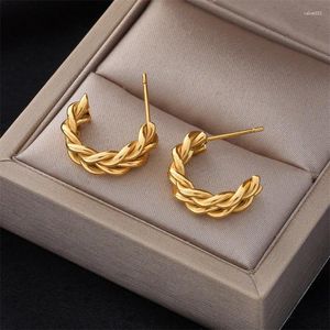 Stud Earrings 316L Stainless Steel Charm Metal Twist Unusual 18 K Texture Gold Plated Temperament Jewelry For Women Gift