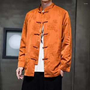 Männer Jacken Chinesischen Tang-anzug Eis Seide Gedruckt Stehkragen Jacke Casual Hanfu Street Fashion 5XL