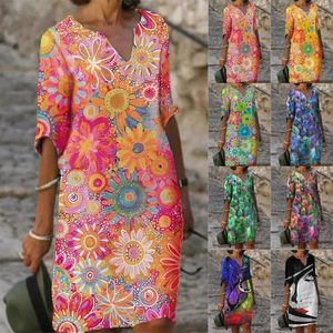 Casual Dresses Maxi Beach för WomenAbstract Print V-ringningsblåsor