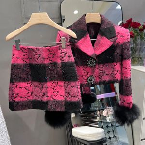 Women s Suits Blazers Winter high grade sense removable fur embroidery wool short coat skirt A line half 231129