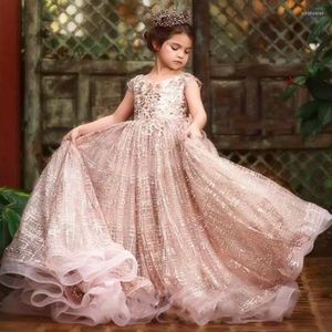 Abiti da ragazza Tulle Lace Decal Glitter Fluffy Princess Flower Wedding Party Ball Prima Comunione Regalo di compleanno