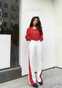 Jeans femininos designer 2023ss outono/inverno novo vermelho e branco contraste calças jeans corte 3d perna reta jeans para mulher vj8h