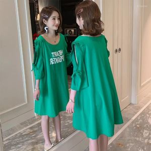 Festklänningar #2319 gröna kvinnor avslappnade lösa t skjortor damer sommar halv ärm o-hals tshirt klänning kvinna bomull vestidos tjej