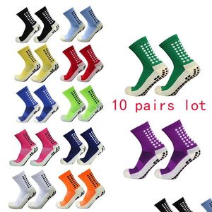 Sportsocken 10 Pairslot Männer Frauen Fußball Baumwolle Quadratisch Sile Saugnapf Griff Anti-Rutsch-Fußball Rugby Tennis Drop Lieferung Outdoor Dhv1X