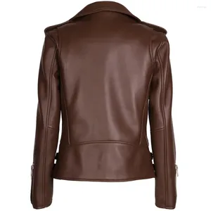 Kvinnors läder Yoloagain 2023 Autumn Overdized Brown Jacka Women Vintage Biker Coat Ladies