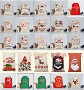 Santa Sacks Monogrammable Christmas Gift Påsar säck med dragkammare hjort 25 design bulk i lager 500 st YFA ZZ