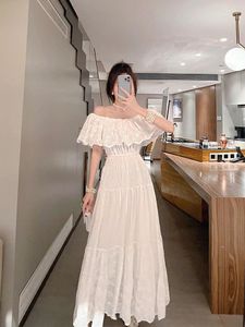 Party Dresses Ruffled Off-Shoulder Dress for Women French Style Summer High-klass Vit Stor Swing Lady 2023