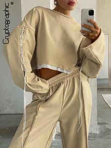 Suits Cryptographic Casual Spliced Bandage Sweatshirt and Pant Two Piece Sets Womens Outfits Fall Winter 2022 Tracksuits Matching Sets