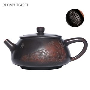 TeAware 210ml Yixing Mor Kil Teapot Master El Yapımı Top Deliği Filtre Çay Pot Çiğ Cevheri Nixing Pottery Su Isıtıcısı Çin Zisha Çay Seti