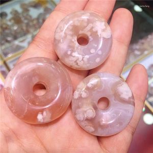 Decorative Figurines Beautiful Natural Cherry Blossom Agate Peace Buckle Pendant Healing Chakra Polished Quartz Crystal Necklace As Gift