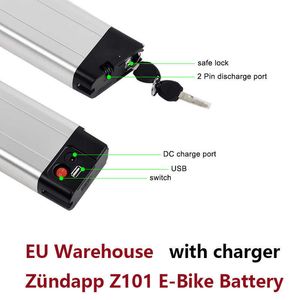 EU Warehouse Folding Electric Bike Battery 36V 10.5Ah Lithium Battery Pack för Zundapp Z101 Ebike 350W 500W