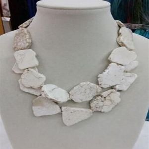 Charm Chunky White Turquoise Slice Handmade BIb Necklace Woman Handmade 18''268H