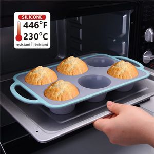 Ferramentas de bolo 6 buracos molde redondo de silicone DIY revestido de ferro cupcake biscoitos fondant assadeira antiaderente pudim cozido no vapor ferramenta de cozimento 231129