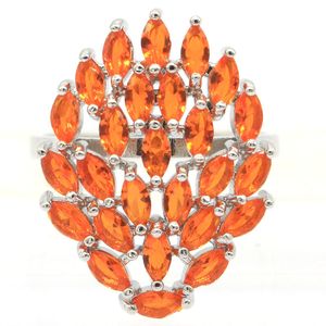 Anel Solitário 26x20mm Design Europeu Tamanho Grande Laranja Spessartine Garnet Mulheres Noivado Namoro Anel de Prata Desgaste Diário Gota 230428