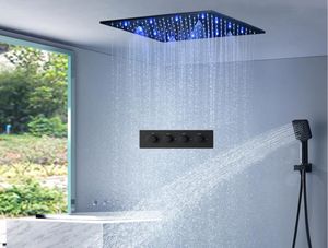 Black Shower Set 20Inches SPA Mist Rainfall ShowerHead Bathroom Thermostatic Mixer LED Ceiling Shower Faucets9585405