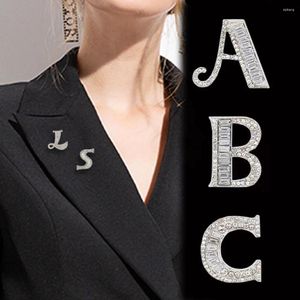 Brooches Silver Color Rhinestone 26 Letter For Men Women Simple Crystal A-Z Initials Brooch Pin T-shirt Accessories Jewelry Gift