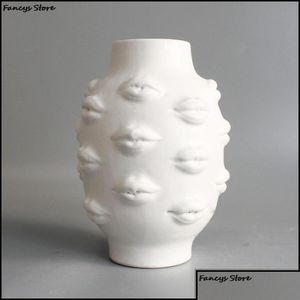 Vasos nórdicos Ins estilo de personalidade criativa enfrenta vaso moderno minimalista lábios cerâmica Cerâmica Livraria Decoração de Decoração Dhzbg