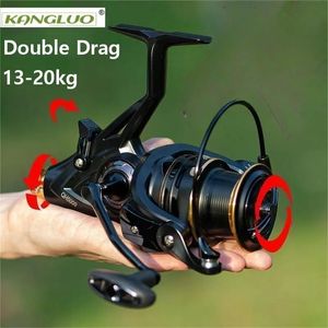 Fly Fishing Reels2 KANGLUO Carp Reel Spinning QH40006000 Strong Double Drag 20kg Carretilha Pesca Sea 231129