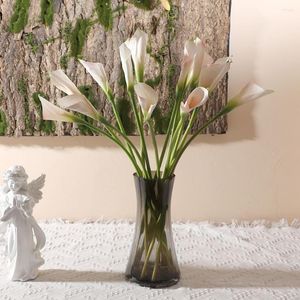 Flores decorativas 1pc Original Artificial Flower Longo Filial Hand Feel Calla El Decoração de casa Decoração de casamento ProP