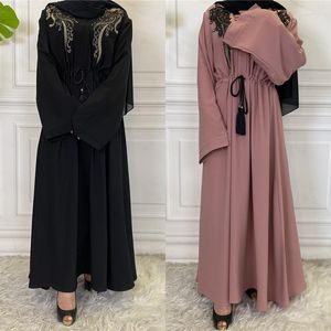 Ethnische Kleidung Mode muslimische weibliche Kordelkordel Chiffon gestickt Maxi Kleid Abaya Dubai Frauen einfache Kleider Ramadan Jilbab Loose Robe