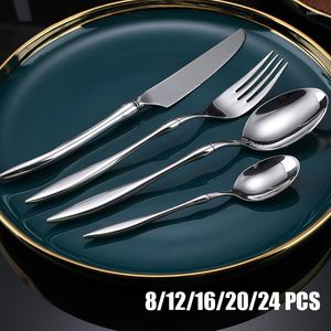 Flatvaruuppsättningar 16/20/24 st 304 Rostfritt stål lyxigt bestick set Silver Rose Gold Table Gaffel Kniv Fork Sked Modernursredskap