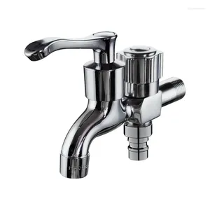 Badezimmer-Waschtischarmaturen, 1 Stück, Messing, Chrom, Bibcock, Ein-In-Zwei-Aus-Waschmaschine-Wasserhahn, Gewinde G1/2', Dual-Auslass, Multifunktionsdüse, Wand