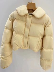 Womens short down jacket mm brand soleil cropped nylon women winter warm coats fur goose yellow ladies solid logo print lapel neck jackets