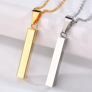 Pendant Necklaces 316L Gold Silver Color Rectangle Dog Tag Military Stainless Steel Necklace Soldiers Blanks Tags