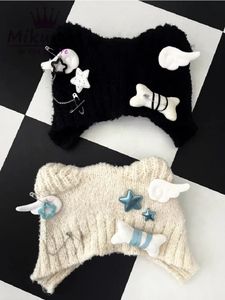 Beanie/Skull Caps Harajuku Y2k Star Plush Bone Knitted Hat Women Gothic Punk Angel Wings Black Beanie Hat Autumn Winter Warm Ear Protector Caps 231128