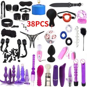 Sex Toy Massager Adult Set 38-piece Nylon Bondage Multiple Models Anal Plugs Sexy Lace Panties Nipple Clip Couples Flirting with Foreplay