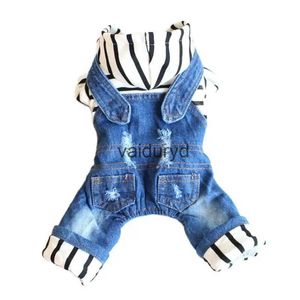 Vestuário para cães roupas para animais de estimação jeans e legal azul denim listrado casaco outono / inverno pequenos cães médios 6 tamanhosvaiduryd