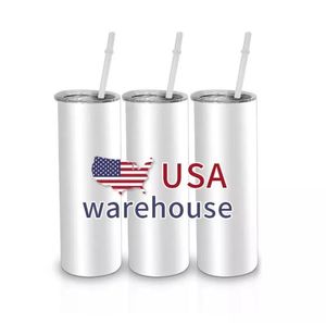Versandfertig, 20 Unzen, weiße, leere Edelstahl-Sublimationsbecher, gerade Autobecher, USA CAN Warehouse