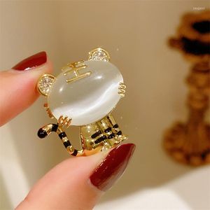 Brooches Red Trees Brand Chinese Zodiac Animal Coat Pins Jewelry Fashion Small Cute Opal Stone Tiger For Girls Year Gift