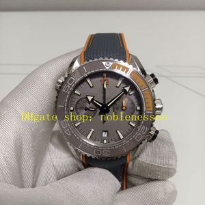 Gerçek fotoğraf süper om fabrika cal.9900 kronograf erkekler 45.5mm chrono seramik otomatik gri kadran turuncu 600m safir cam otomatik chrono erkek saatleri