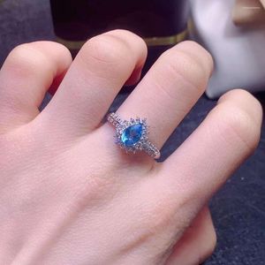 Cluster Rings Natural London Blue Topaite Ring 925 Silver Set 5x7 мм драгоценный камень