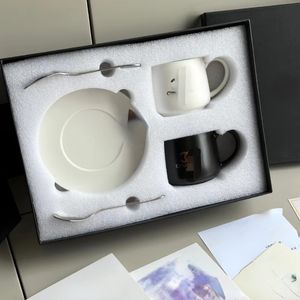 Designer Cup and Saucer Gift Set C Classic Black and White Coffee Cup Saucer Six-piece Household Commercial and Holiday Gift Set with Box