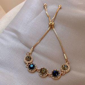 Strand Luxury Blue Zirconia Gold Colour Woman Bracelet 2023 Fashion Vintage Wedding Party Jewellery Gift