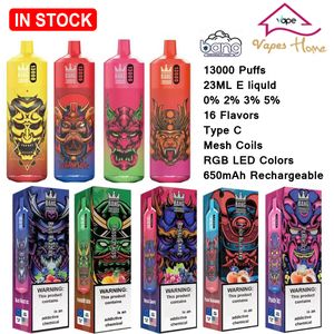 Bang King Tornado 13000 Puffs Caneta Vape Descartável 13k Puff vape Bang 23ml Cartuchos Pré-carregados Pod 650mAh Bateria Recarregável LED Cor Clara