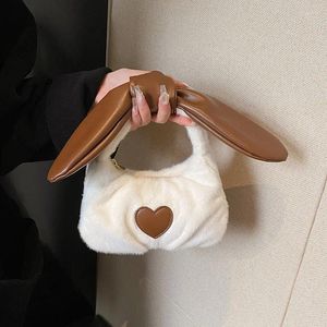 Shoulder Bags Xiuya Soft Plush Cute Handbag Solid Color Heart Fashion Bag Fall Winter Sweet Kawaii Luxury Designers Crossbody