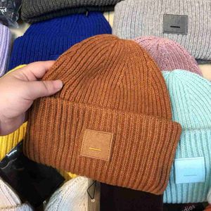 Winter Hat Designer Beanie Hats Designers Women Ac Square Smiley Face Wool Knitted High Version Female Pullover Casual Warm Elastic Fitted Caps 9K0SV