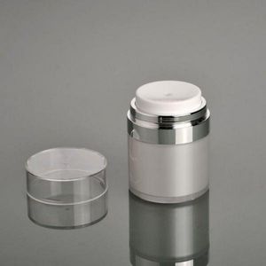 15 30 50 g / ml pärla vit akryl luftlös burk runda vakuumkräm burk 05oz 1oz 17oz kosmetiska förpackningspumpflaskor jssseq