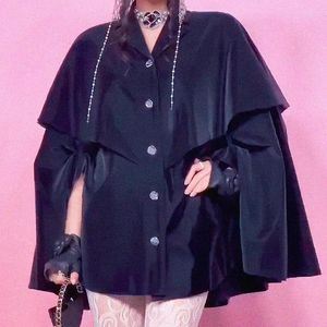 レディースジャケットエレガントな黒い長袖マントジャケットシニアシングル胸デザイナー女性服高品質のラペルアウトウェア23