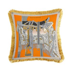 Almofadas com borla de luxo case haves cavalos carruagem tigres cantando travesseiros decorativos capa de 2 lados de sofá -cama travesseiros de sofá -cama