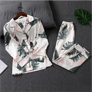 Fdfklak Spring Autumn Pyjamas Women Night Suits Two Piece Sleepwear Set Long Sleeve Silk Pajamas Pijama Womens Loungewear Q1198217p